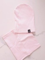 CAP+COWL POWDER PINK STRPIES