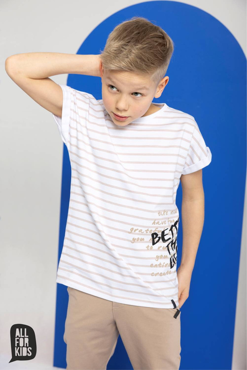 All For Kids T-shirt Paski Beż