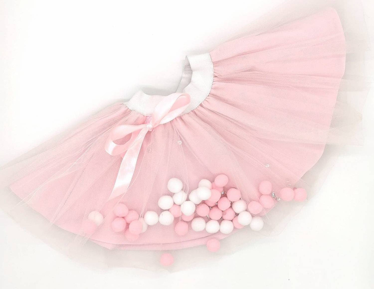 Tulle Skirt with Pompons and Sequins
