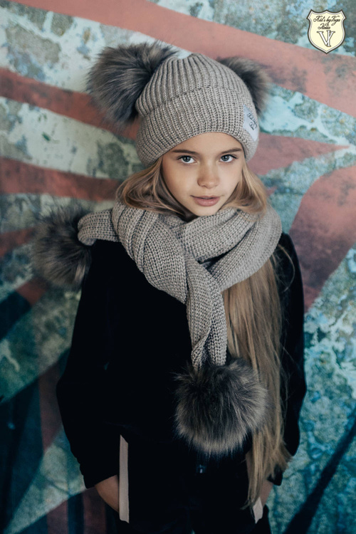 Winter set Beige Two Pompoms