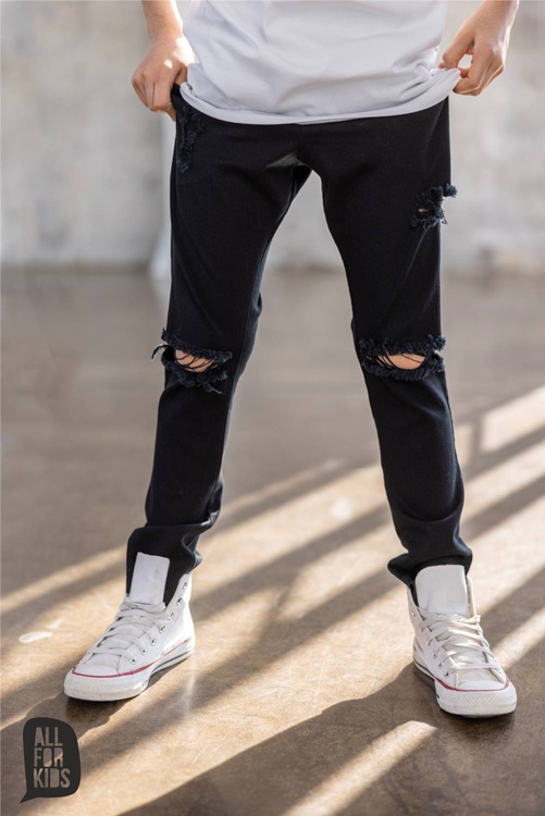 All For Kids Spodnie Czarne z Dziurami
