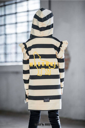 Bluza Z Kapturem w Paski Czarno Beżowa