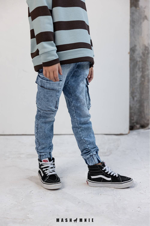 MashMnie Spodnie Bojówki Jeans Niebieskie
