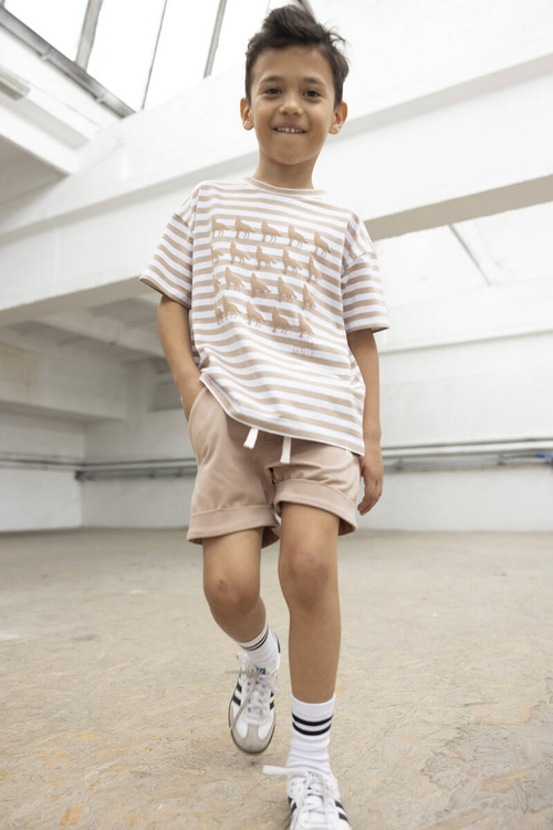 MashMnie WHISPERS T-shirt Paski Beżowa