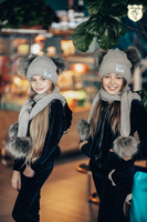 Winter set Beige Two Pompoms