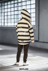 Mashmnie Wolf Bluza z Kapturem Paski Brązowo Beżowe