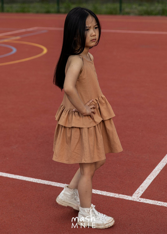 MashMnie Sukienka Falbanki Karmel