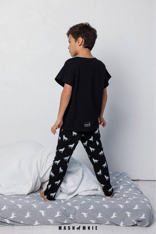 MashMnie Boys & Girls Piżamka Wilki Czarna