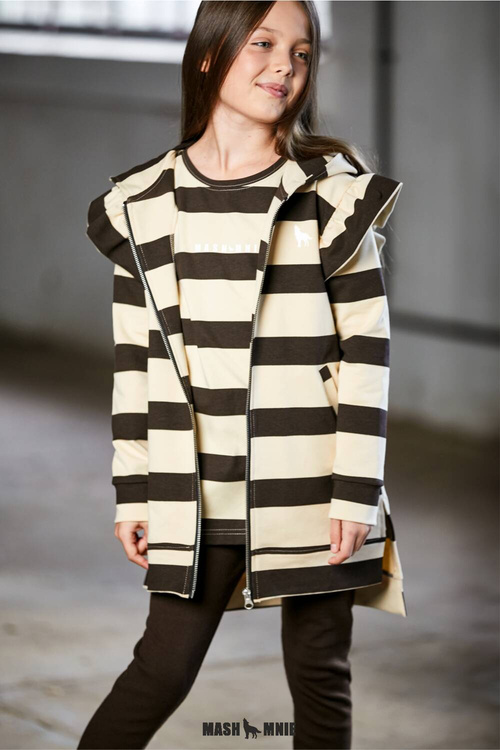 MashMnie Bluzka Tunika Paski Brązowo Beżowe