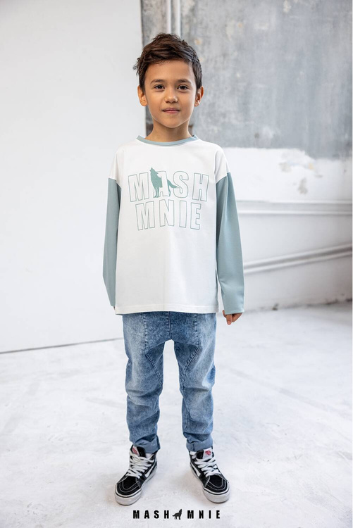 MashMnie Bluzka Longsleeve Wolf Miętowo Biała