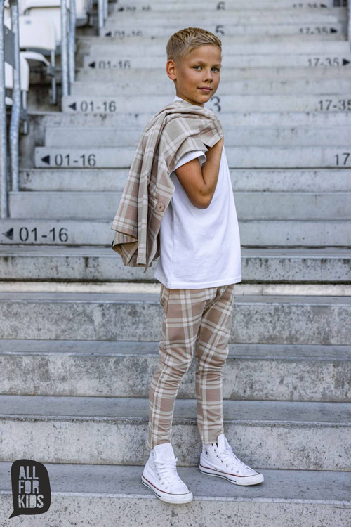 All For Kids Spodnie Wizytowe Krata Beż