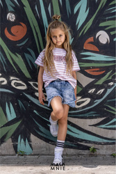 MashMnie T-shirt Paski Biało-Różowe