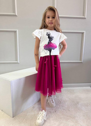 MałaMi T-shirt Balerina Biały z Różową Aplikacją