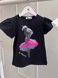 MałaMi T-shirt Balerina Czarny z Różową Aplikacją