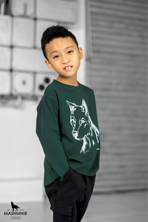 MashMnie Bluzka Longsleeve Wolf Zielona