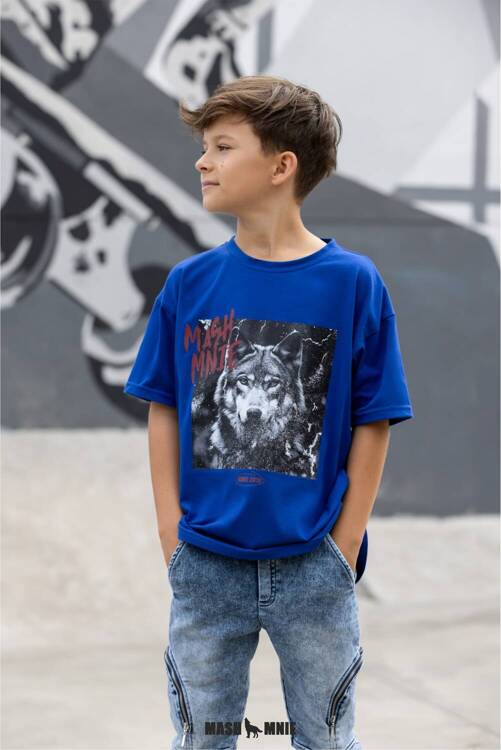 MashMnie Wild City T-shirt Wolf Niebieski