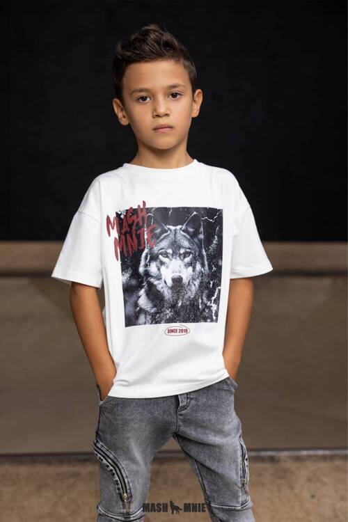 MashMnie Wild City T-shirt Wolf Śmietankowy