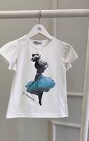 MałaMi T-shirt Balerina Biały z Niebieską Aplikacją