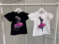 MałaMi T-shirt Balerina Czarny z Różową Aplikacją